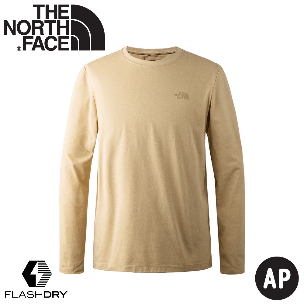 【The North Face 男 快乾長T AP《卡其》】7QVD/吸濕排汗圓領休閒長袖上衣/排汗衫/長袖T恤/運動衫