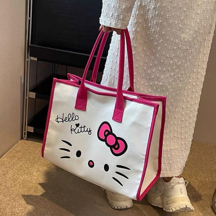 kitty包包新款凱蒂貓kitty貓購物包印花帆布單肩手提包百搭托特包休閑可愛