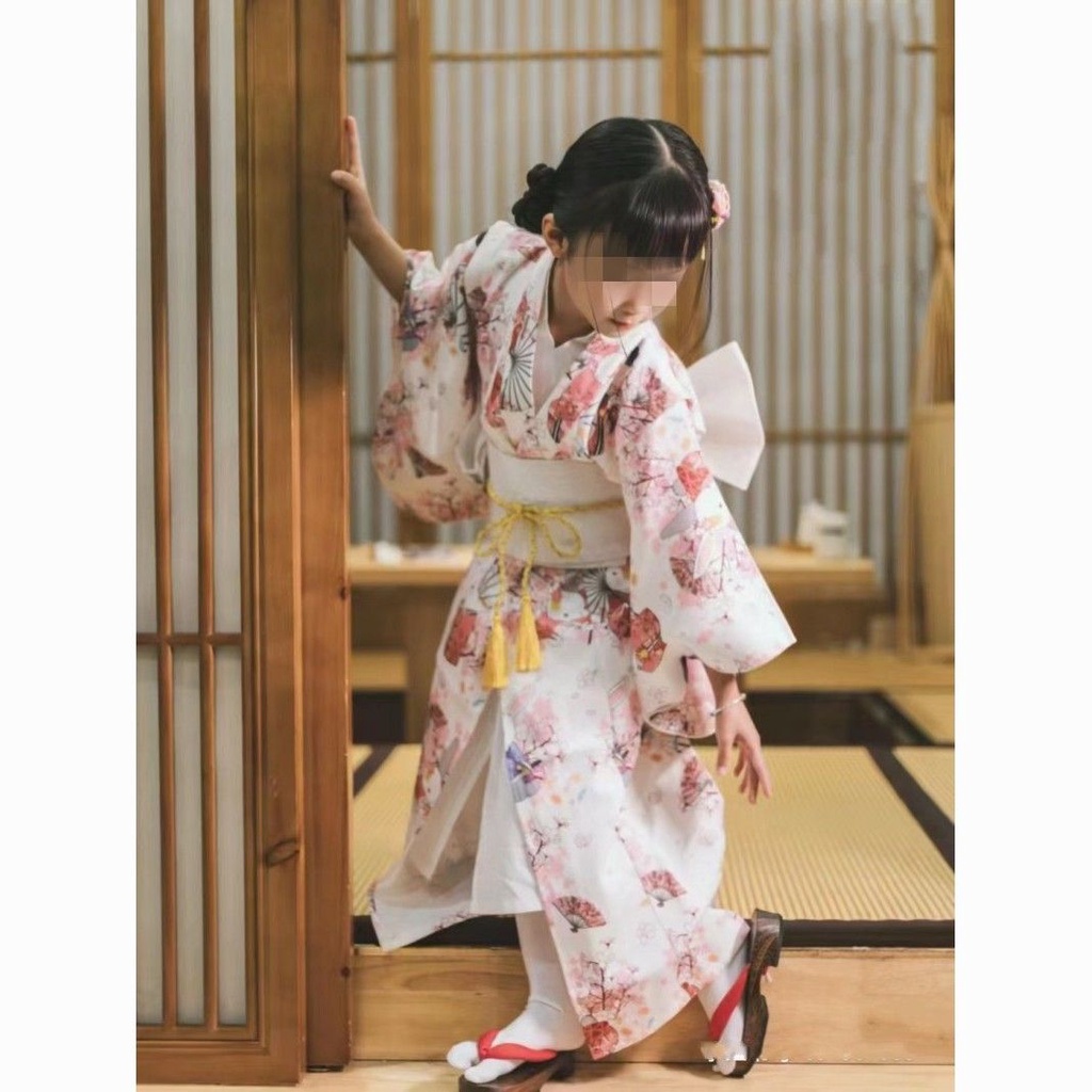 日本兒童和服 改良傳統 日式浴衣 女童連衣裙 學生演出服攝影道具服裝【橘貓】