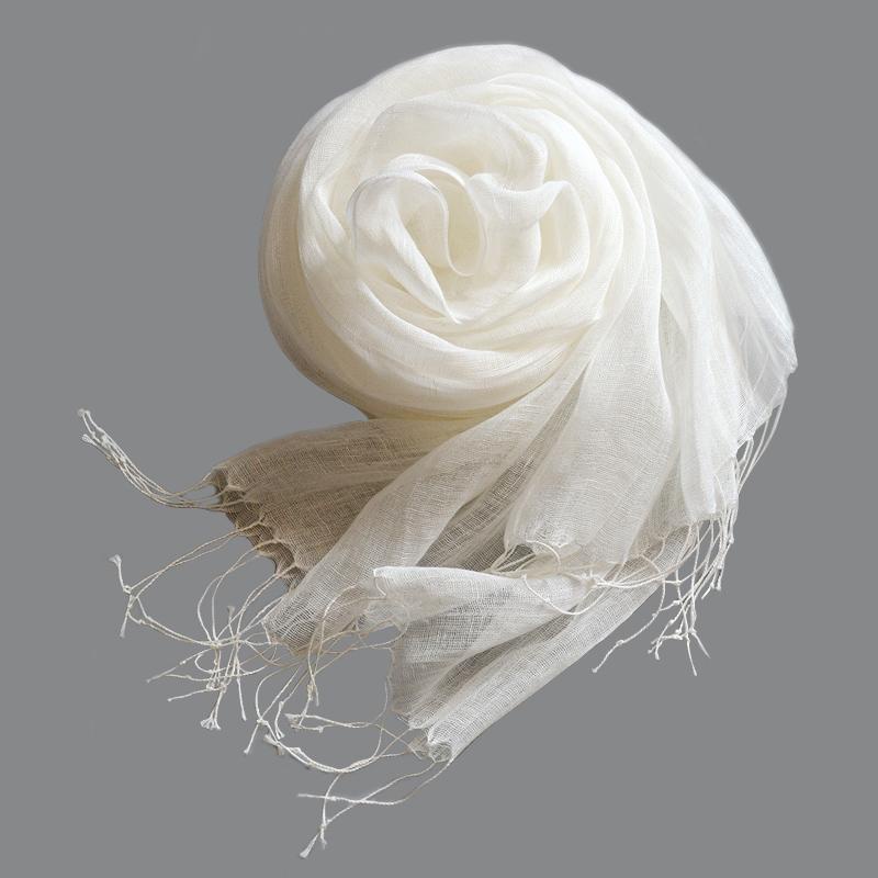 純天然棉麻亞麻竹纖維植物染草木染專用象牙白素白純色圍巾女披肩