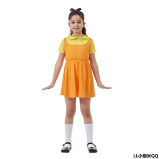 ❤熱賣推薦❤萬聖節女孩可愛黃色舞蹈表演服 兒童韓國魷魚遊戲角色扮演服 變裝派對機器人造型服裝 親子學校尾牙舞臺裝扮演出裝