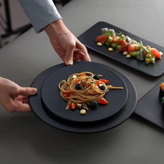 #壽司盤點心盤# 黑色托盤陶瓷平盤長方正方平板盤壽司盤甜品蛋糕盤西式餐盤擺盤