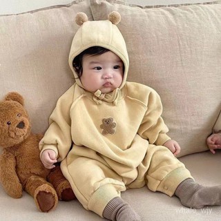秋冬寶寶衣服 嬰兒衣服 寶寶套裝 小孩套裝 加厚加絨連體衣 寶寶可愛小熊爬服附帽 新生兒衣服 嬰兒爬服 兒童包屁衣