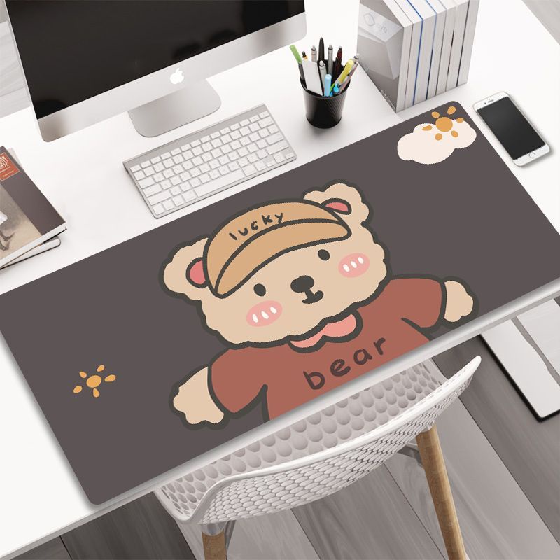 可愛小熊鼠標墊女生超大號巧克力棕熊書桌墊加厚辦公電腦鍵盤墊