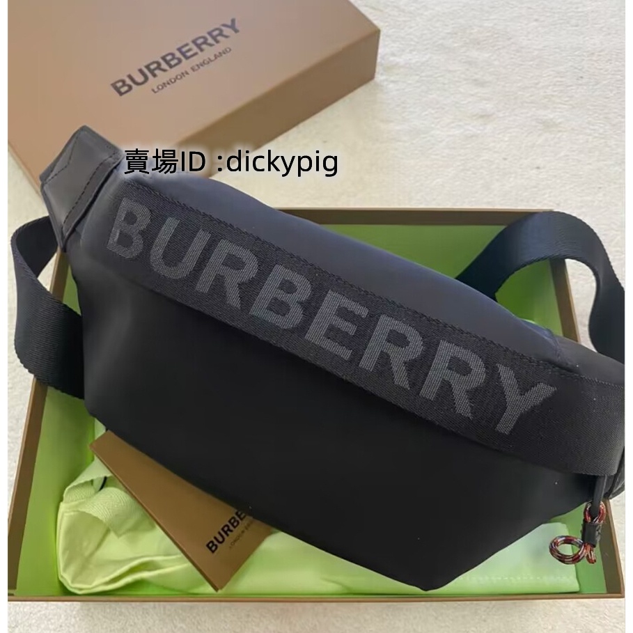 二手正品 Burberry 博柏利 Sonny 黑色 LOGO 素面 尼龍 腰包 胸口包 斜背包 男款腰包