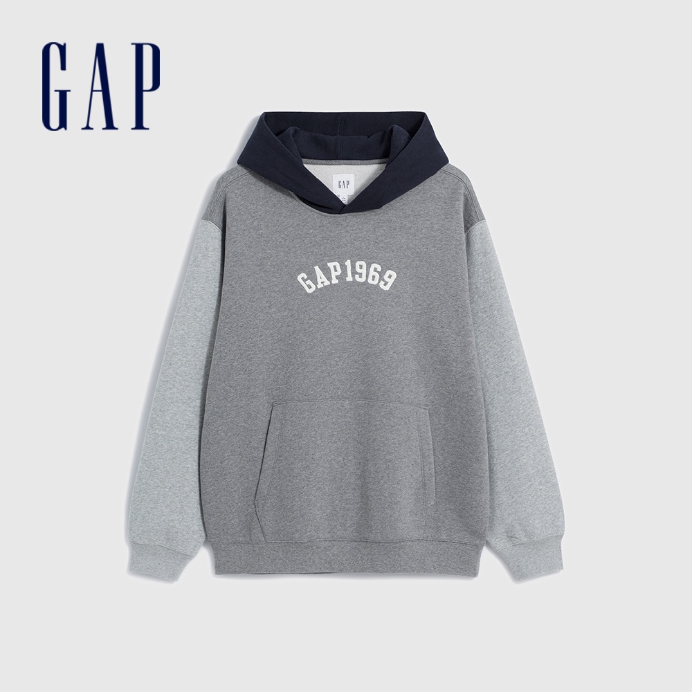 Gap 男裝 Logo刷毛帽T 碳素軟磨系列-灰色(841204)