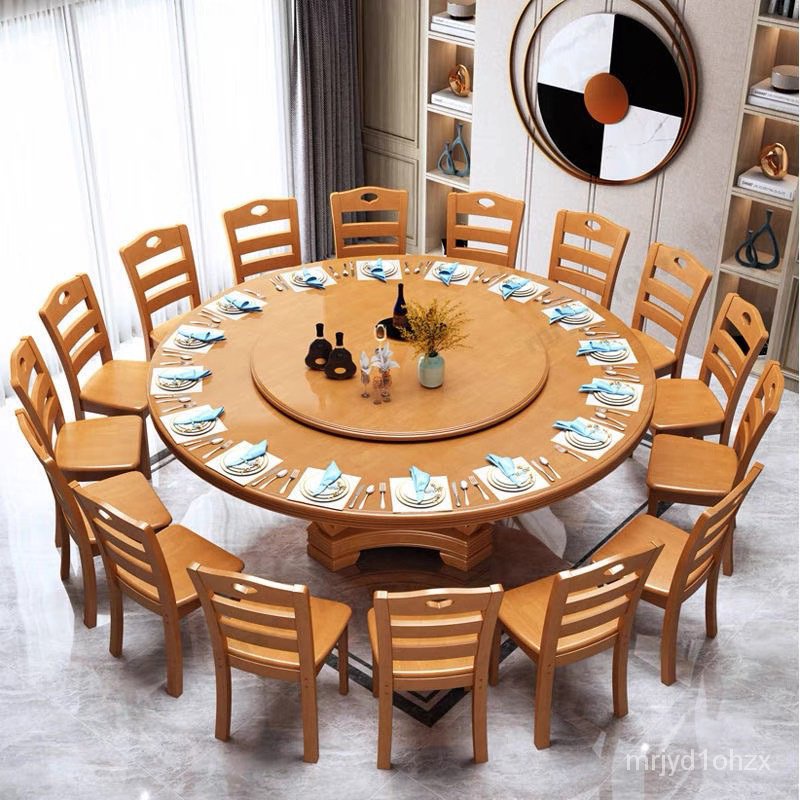 實木餐桌椅組閤中式傢用圓桌酒店農莊大圓桌8人10人大小戶型飯桌