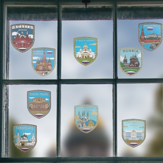 A-ONE 《征服世界玻璃貼系列》金粉俄羅斯窗戶玻璃貼 一套9入 地標莫斯科靜電玻璃貼 皇宮靜電貼 教堂貼膜 玻璃窗貼
