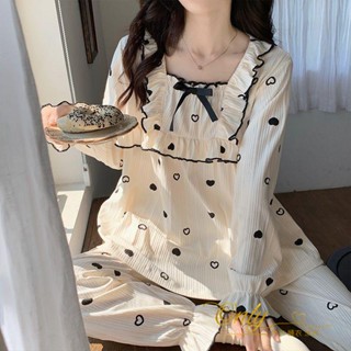 Only❤️ins公主風睡衣女春秋季新款長袖長褲學生甜美花邊家居服套裝外穿