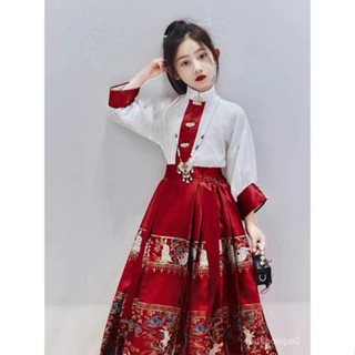 🔥臺灣出貨 明製 改良馬面裙 女童洋裝 兒童唐裝 古風 夏季 小女孩漢服 漢服套裝 兒童馬面裙 女童漢服 漢服洋裝