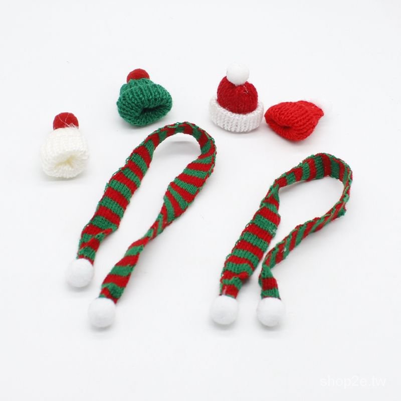 🎄新款熱賣 聖誕圍巾 聖誕帽 聖誕色係迷你毛線小帽 子紅白綠相間圍巾 針織手指裝飾帽 聖誕裝飾品 聖誕裝飾 聖誕用品