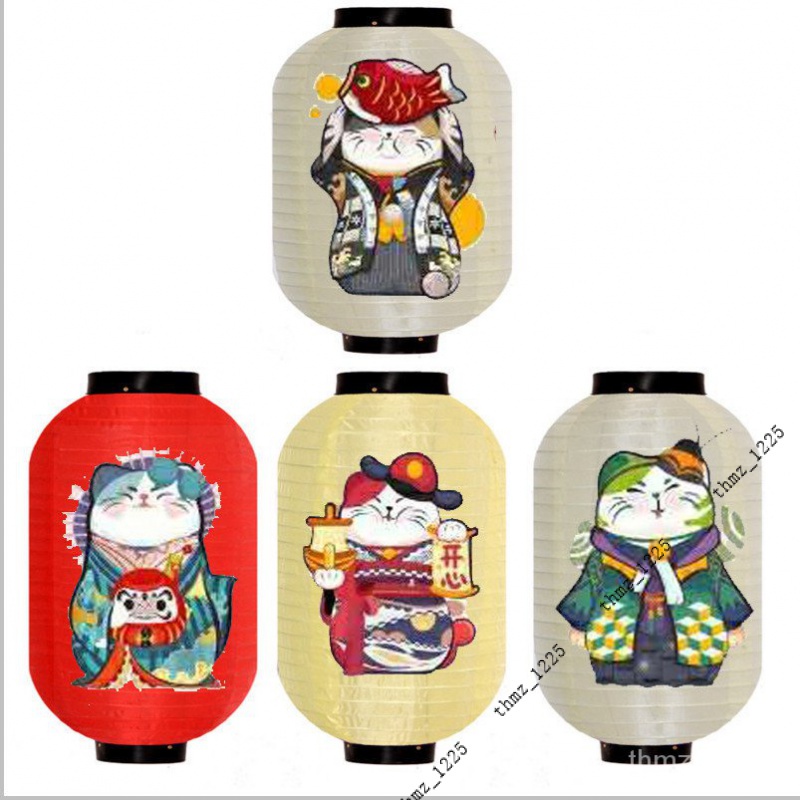 【優質精選】日式風格招財貓和風燈籠日本料理餐廳和室仕女圖弔燈罩裝飾戶外3Q UOP4