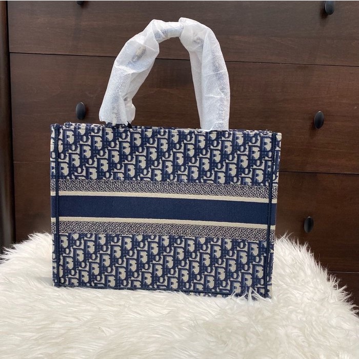 二手精品全新真品 DIOR 海軍藍 Oblique 緹花 BOOK TOTE Small 小型 托特包