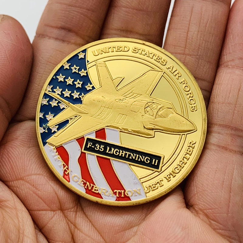 美國F35戰斗機鍍金紀念幣 閃電II空軍飛機金幣硬幣紀念章