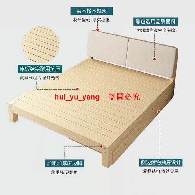 實木床現代簡約主臥雙人出租房床架加寬床兒童床經濟型簡易單人床