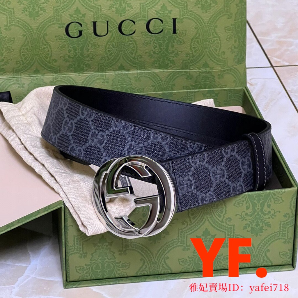 二手精品GUCCI 古馳 GG Supreme帆布 皮面內襯 腰帶 皮帶 男款 4cm 411924 #正品