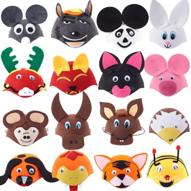 幼稚園 錶演裝扮道具 兒童 兔子老鼠卡通動物頭飾  可愛小動物帽子 頭套 ✨ O5G1