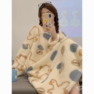 DUYI~夢詩珊瑚絨卡通寬松睡裙女秋冬款加絨加厚法蘭絨高階感保暖睡衣可外穿