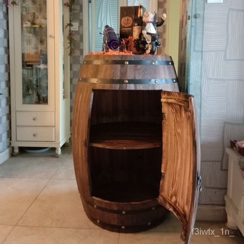 可開發票😀網紅酒桶儲物櫃 開門橡木桶酒櫃 裝飾木酒桶紅酒桶酒莊酒吧啤酒桶