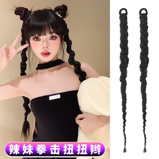 假辮子女麻花辮假髮古風2022年新款時尚雙馬尾髮飾拳擊辯臟辮髮繩[小嘴]