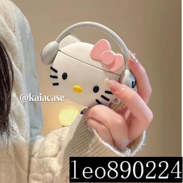 Kitty貓 戴耳機貓咪 硅膠軟殼 適用AirPods Pro2保護套 Airpods保護套 蘋果1/2/3代藍芽耳機殼