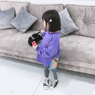 Mini baby🌷衛衣女童2022新款紫色春秋款中長款洋氣衛衣寶寶長袖上衣卡通印花