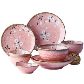 日本美濃燒 櫻花陶瓷碗 日式彩色餐具 湯麵碗 飯碗 水果盤子 蘸醬碟 和風碗盤