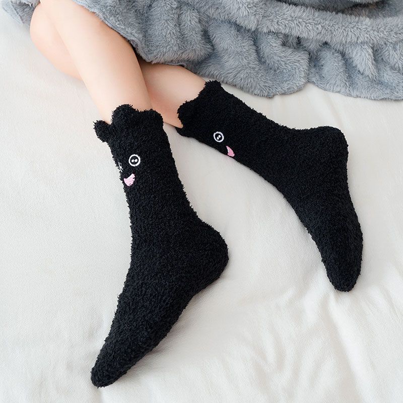 袜子珊瑚絨襪子女韓版卡通加厚保暖中筒毛絨女襪秋冬地板睡眠月子襪潮