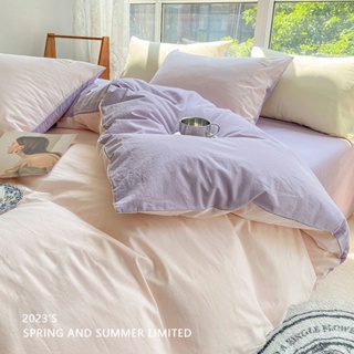 小清新純色水洗棉床包四件組 柔軟舒適 四季通用 床包組 素色床包 床單 枕套 被單 標準加大雙人床單被套組