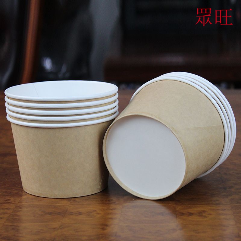 配一次性筷子850ml500ml牛皮紙帶蓋一次性紙碗餐盒湯盒圓形打包盒