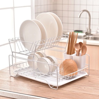 廚房用品 日系鐵藝雙層碗盤架 瀝水架 大容量碗盤收納架