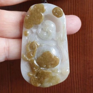 玉貴人…天然大尊彌勒佛 佛公雙彩翡翠玉墜項鍊，特價