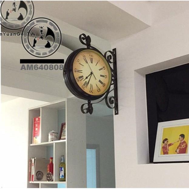 🥇寶島發貨🥇歐式鐵藝雙面掛鐘創意美式鐘表酒吧餐廳咖啡館壁飾墻飾復古時鐘