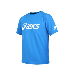 ASICS 男女運動排汗T恤( 台灣製 慢跑 路跑 短袖 上衣 亞瑟士「K31415-43」 藍白