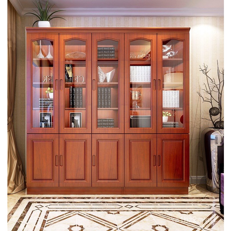 （含發票） BTV4新中式全實木書櫃傢用客廳落地靠墻帶玻璃門轉角香樟木儲物櫃