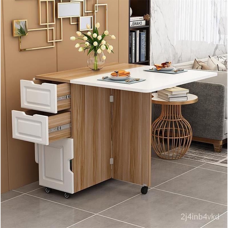 🌟艾尼斯精選🌟簡約現代小戶型伸縮折疊餐桌長方形移動廚房儲物櫃簡易飯桌椅組閤