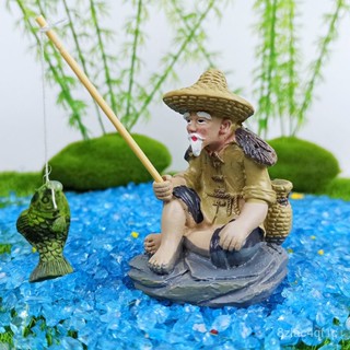 💯桃園出貨✔️薑太公釣魚翁老頭魚缸造景假山小擺件客廳人物樹脂擺件盆景裝飾品