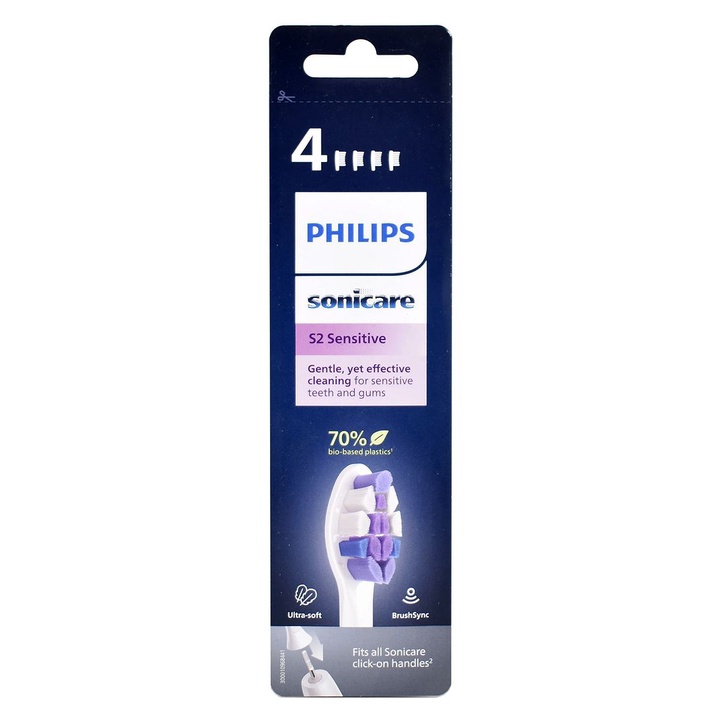 飛利浦 Philips Sonicare S2 Sensitive 替換刷頭 HX6054(白色, 4入)(平行進口)