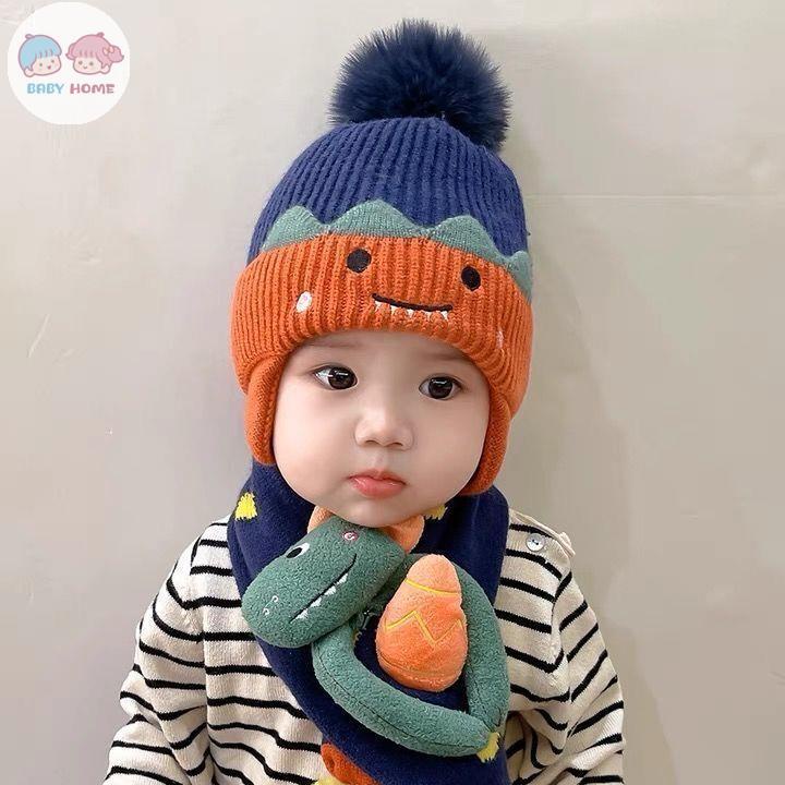 🌈Baby home🌈台灣出貨 兒童冬天帽子可愛嬰兒毛線帽子圍巾套裝保暖男女童套頭帽寶寶帽子