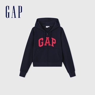 Gap 女裝 Logo連帽外套 碳素軟磨法式圈織系列-海軍藍(402167)