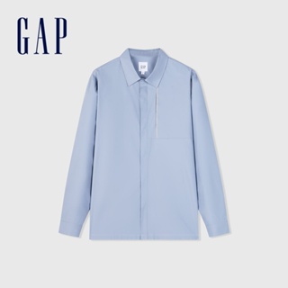 Gap 男裝 Logo純棉翻領長袖襯衫-藍色(885853)
