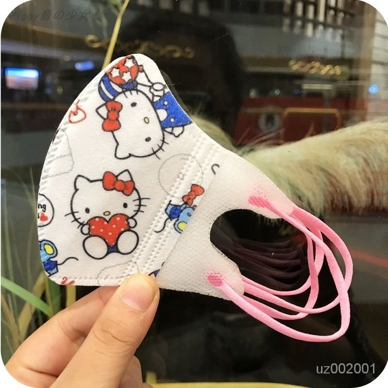 【臺灣出貨】3d立體一次性口罩兒童大人卡通hellokitty口罩kt貓可愛印花秋冬 RHI8