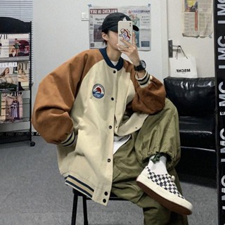 外套🎄 美式男士春秋季潮流寬松燈芯絨棒球服韓版情侶百搭夾克撞色外套男