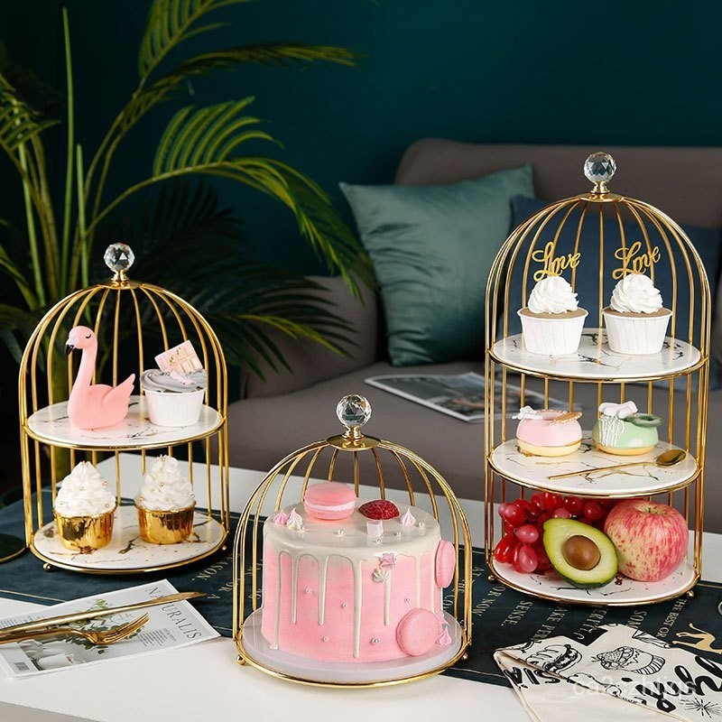 限時特惠 創意鳥籠食物架展示架陶瓷三層甜品臺託盤雙層蛋糕架下午茶點心架