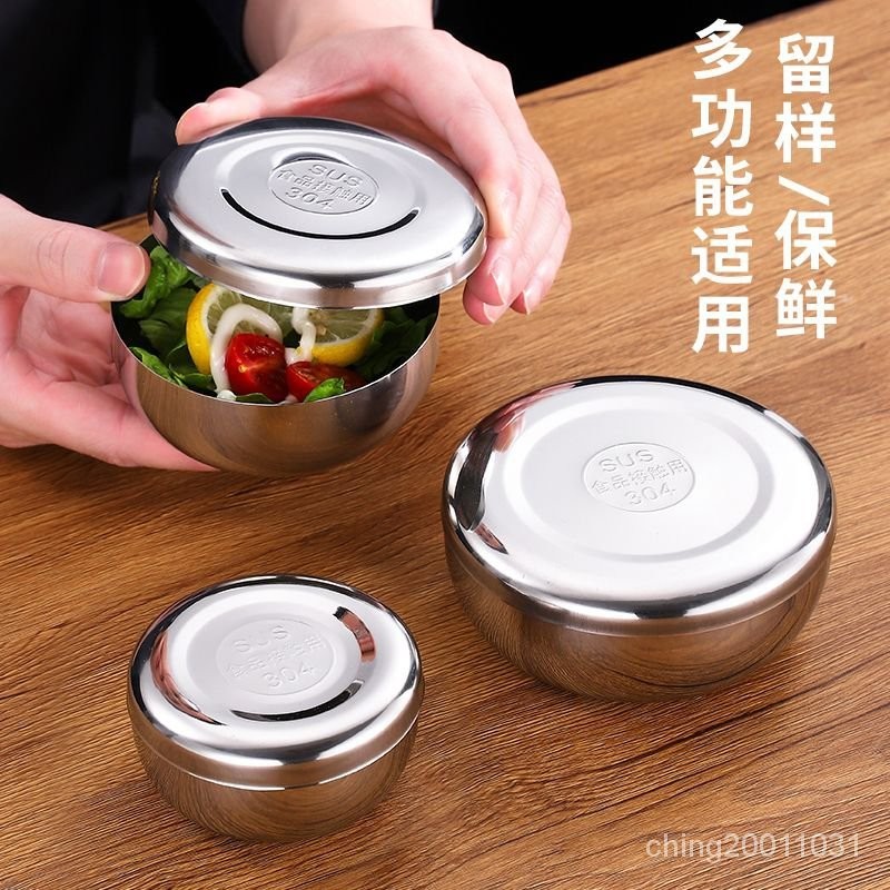 304不銹鋼米飯碗單層帶蓋韓國料理泡菜碗圓形蒸飯小碗留樣盒 A2RL
