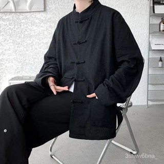 臺灣出貨 新中式盤扣亞麻襯衫 男長袖 中國風馬褂漢服 唐裝 外套 加肥 加大碼男裝 長袖襯衫 休閒襯衫 百搭襯衫