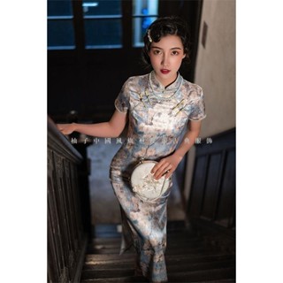 高品質 改良式旗袍 洋裝 民國風 2023年新款夏季時尚旗袍改良版連身裙年輕款少女素雅長款復古氣質旗袍洋裝