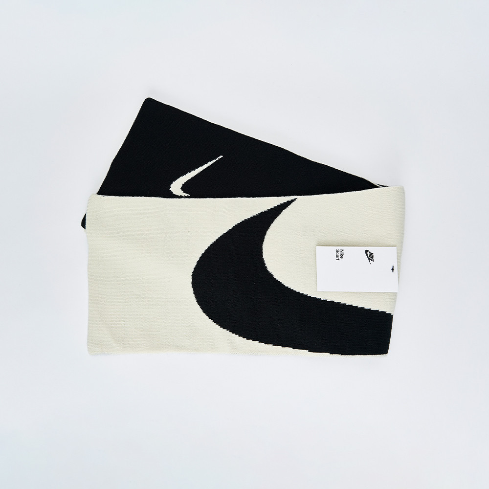 Nike Sport Swoosh 米白黑 基本款 雙面 大勾 保暖 圍巾 N1009670121OS