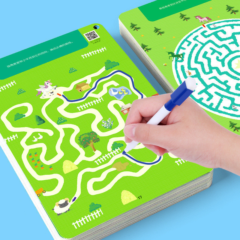 【🍤蝦拚】現貨 兒童迷宮訓練書 可擦寫 全腦思維智力開發訓練 兒童桌遊 走迷宮 專註力 邏輯益智玩具 迷宮 運筆迷宮書
