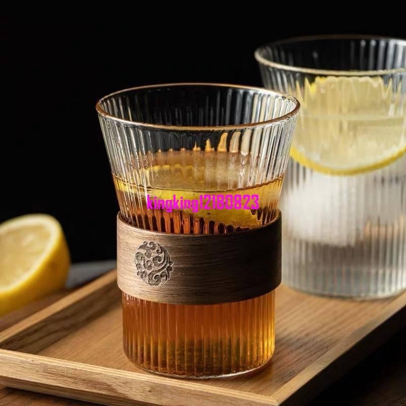 【五金】日式豎紋茶杯 個人專用玻璃隔熱防燙手沖咖啡杯 拿鐵杯 家用泡茶杯子